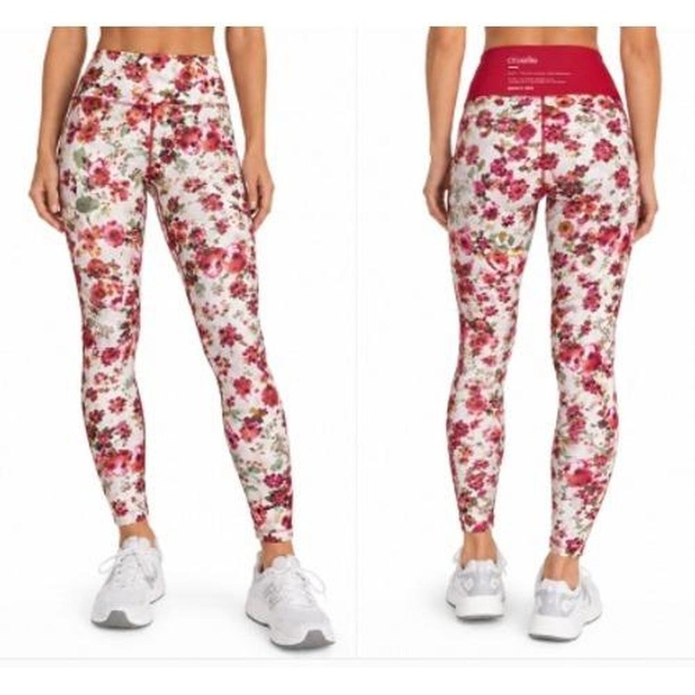 Oiselle Floral High Waisted Running Leggings XS Red White Made USA RN119818